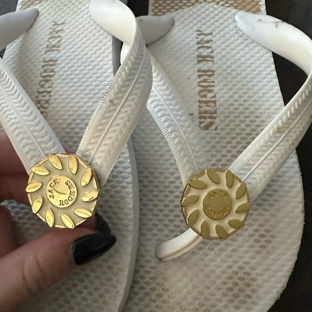 Jack Rogers Flip Flop Sandals Gold and White